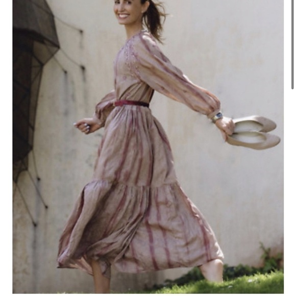 ZARA Embroidered Beaded Tie Dye Dusky Pink Boho Maxi Tiered Dress Sz M NEW - Picture 1 of 15
